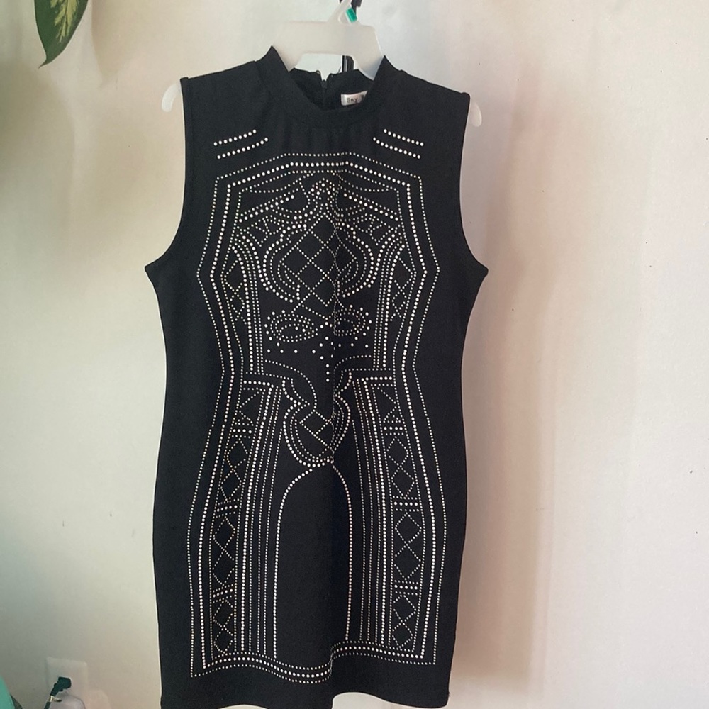 Say What XL black dress with rhinestone and pearl bead accents